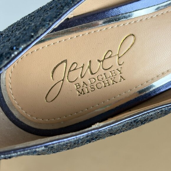 Jewel Badgley Mischka Glitter Heels Womens 6.5 Blue Stiletto Pump Pointed Toe - Picture 9 of 10